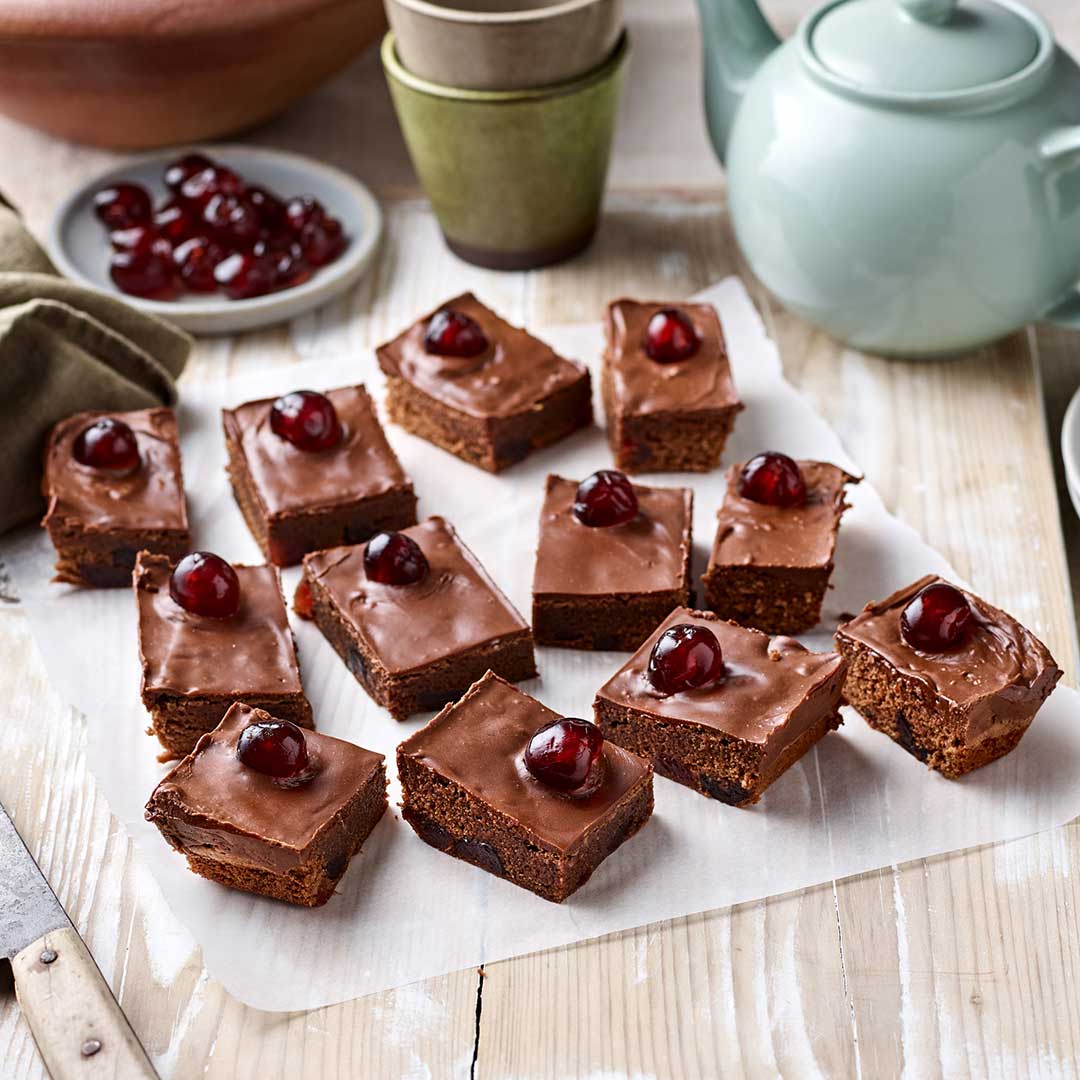 Chocolate Cherry Brownie Traybake