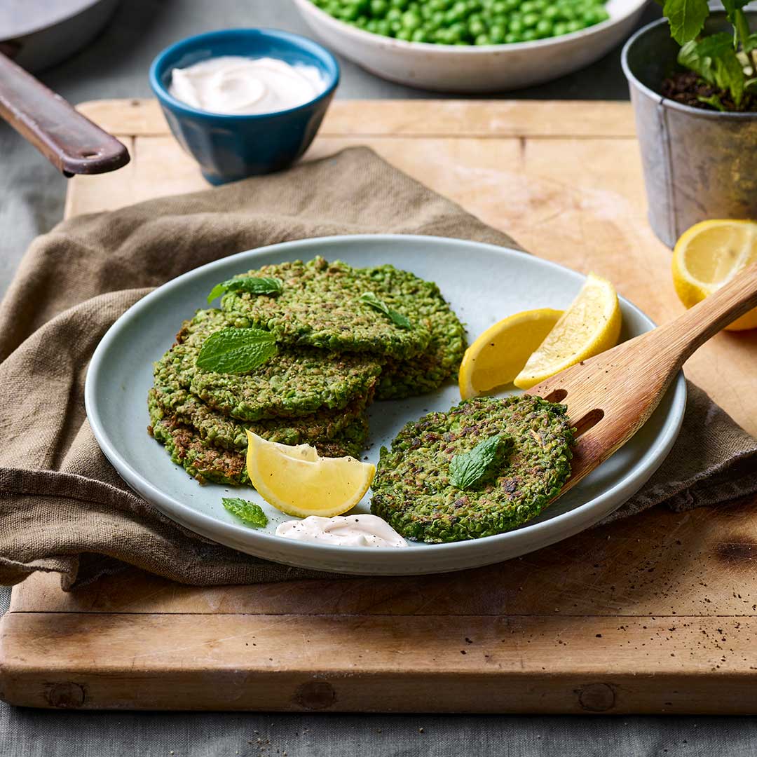 Teff And Smashed Pea Pancakes