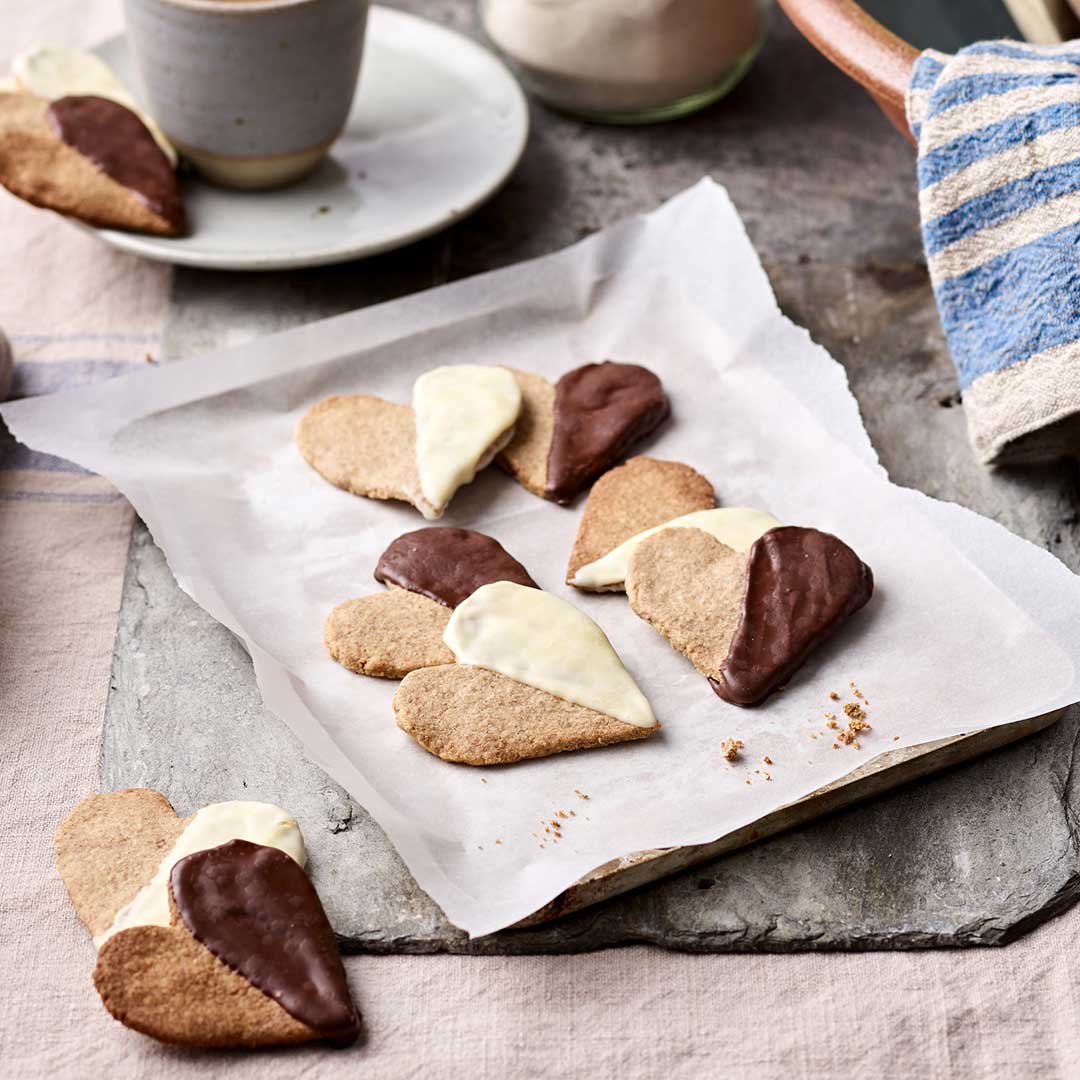 Wholemeal Shortbread Heart Biscuits With Chocolate