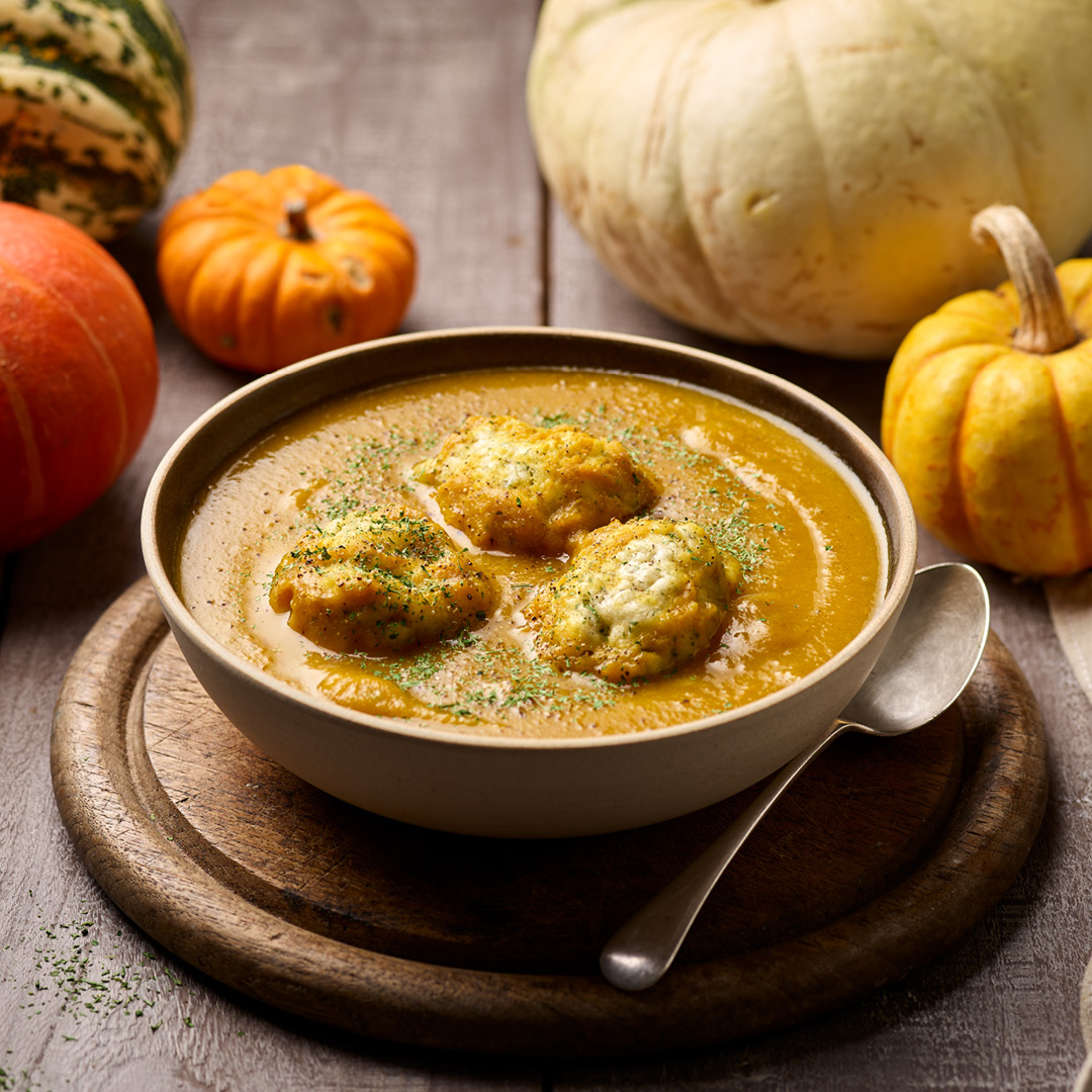 DF426 Pumpkin and Carrot Soup with Dumplings 1080 | Doves Farm | Recipes